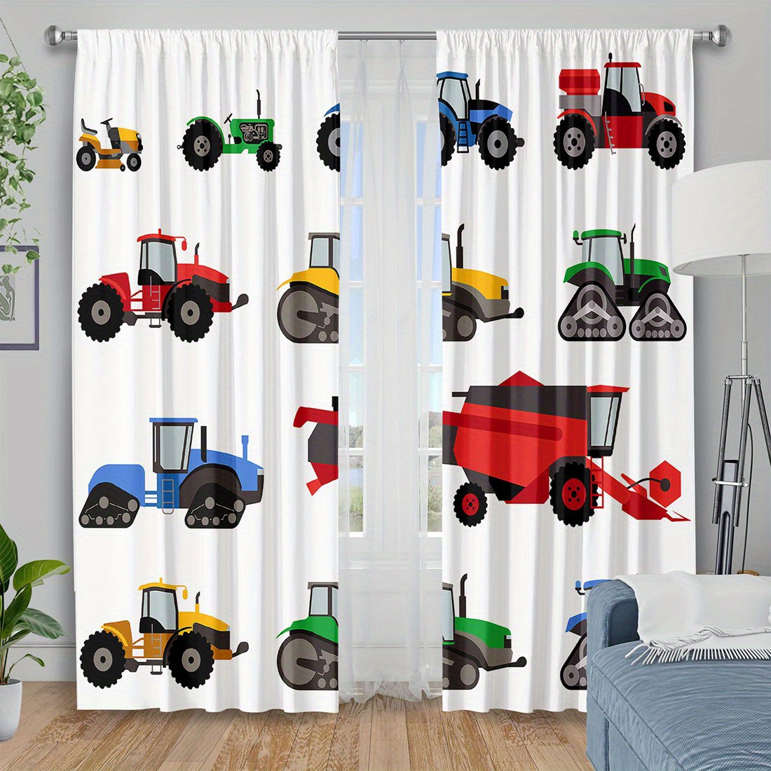 Agriculture Farming Cartoon - Tirai Traktor Kartun Berwarna-warni dengan Cetakan